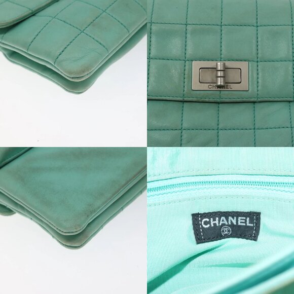 CHANEL Choco Bar Clutch Bag Lamb Skin Peppermint CC Auth BA3453 - Picture 16 of 16